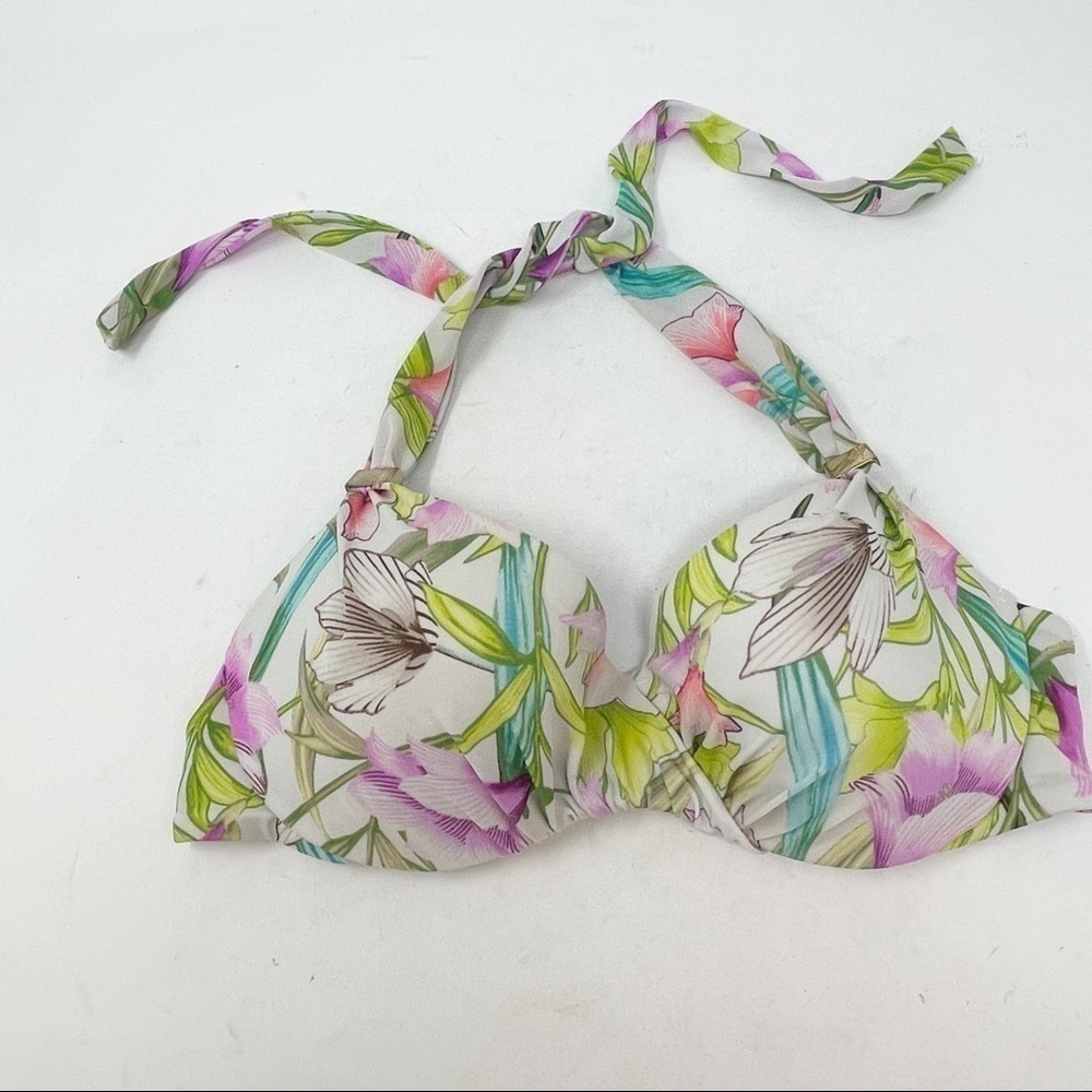 VICTORIA’S SECRET Women’s White Pink Floral Halter Bikini Top Underwire Size 34B